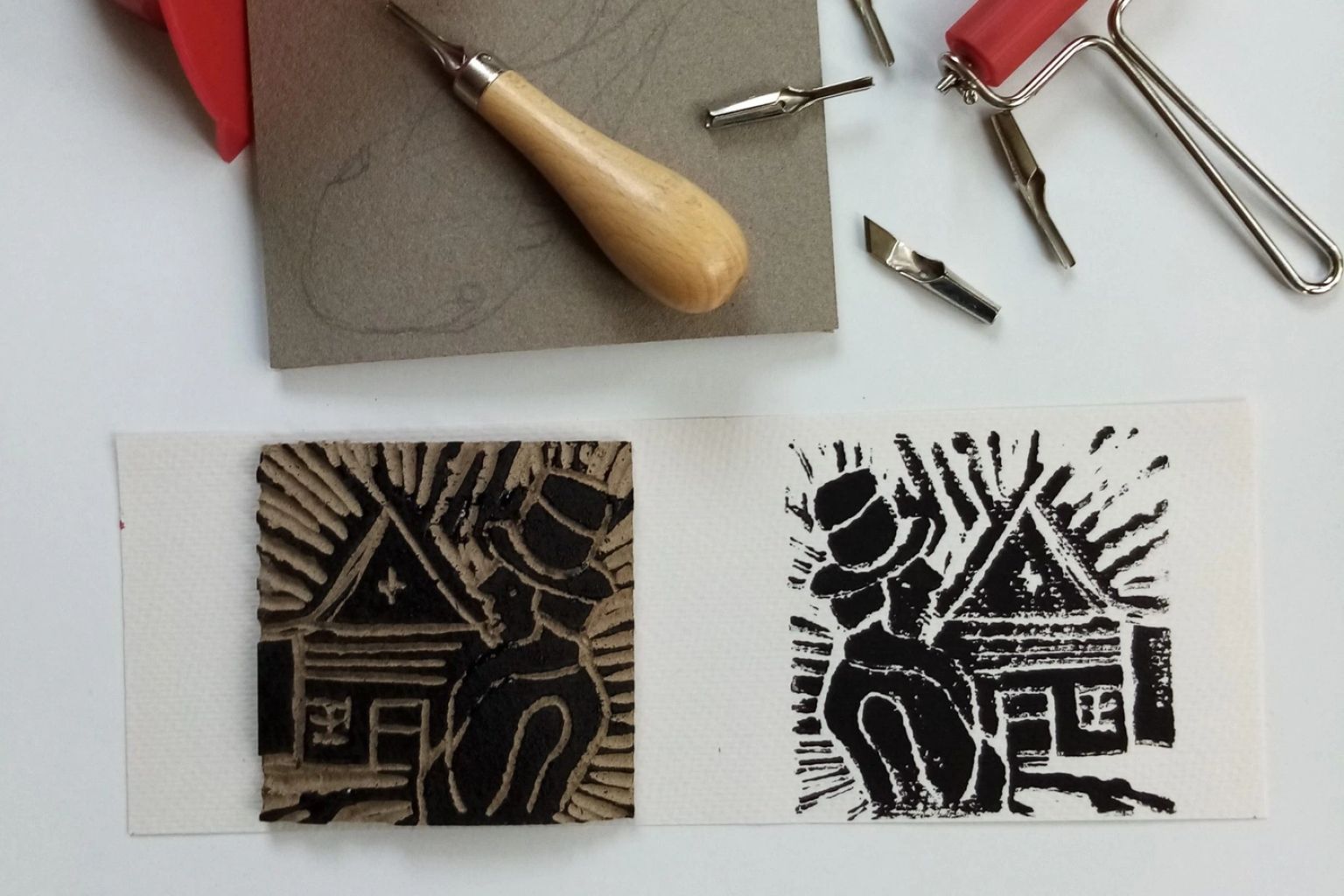 Workshop Lino-Art mit einer Anspielung auf Tames Oud